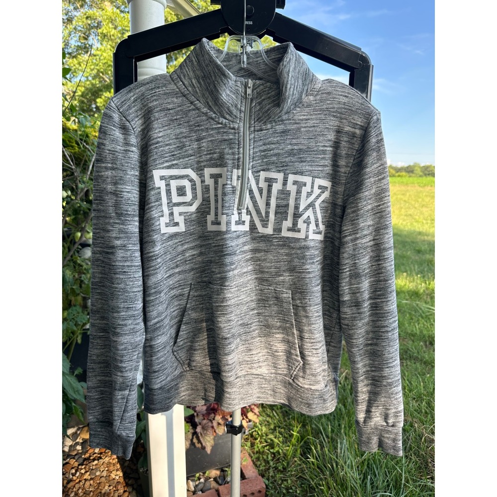 Pink Victoria's Secret Grey Space Dye Quarter Zip Pullover Sweatshirt Large